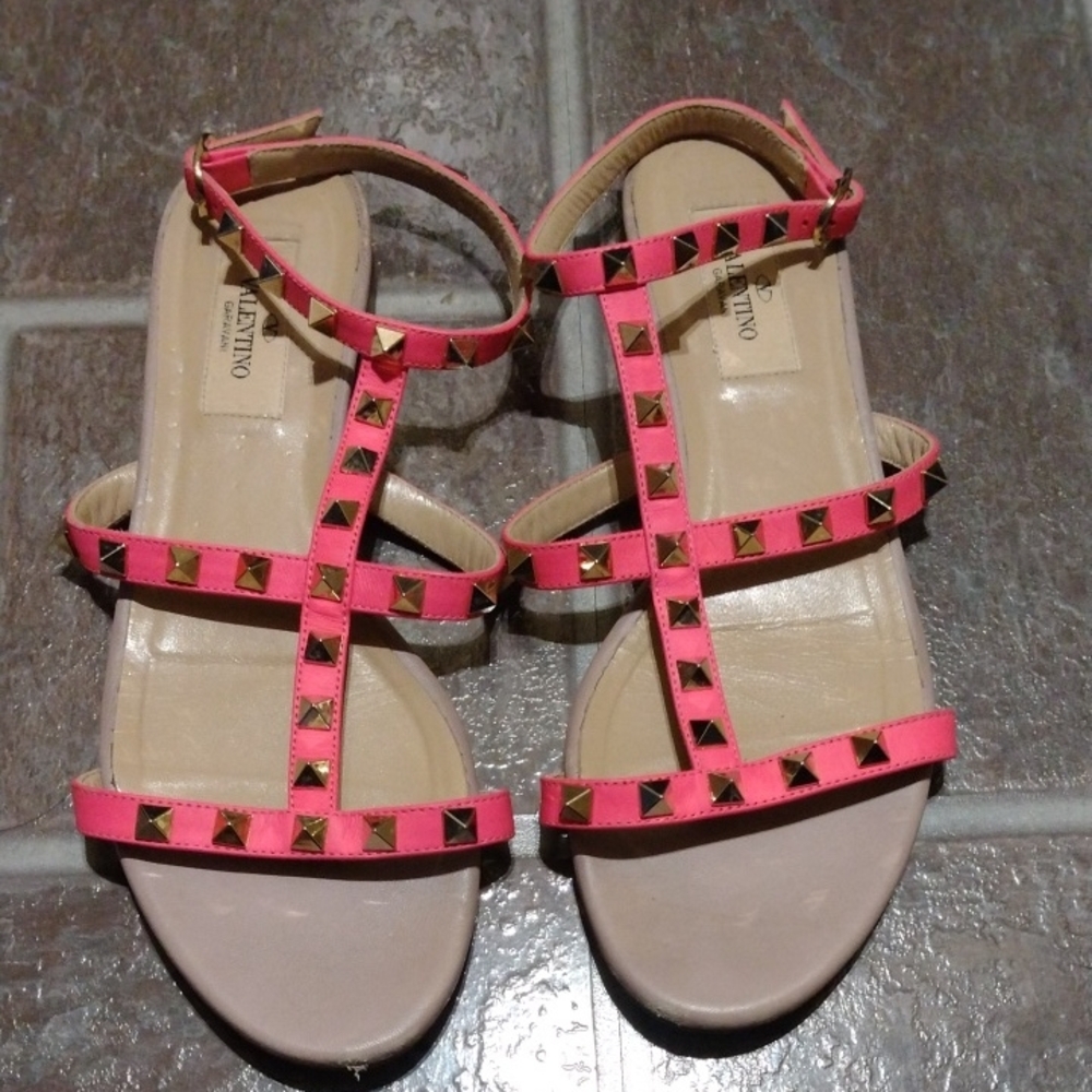 Valentino Garavani Neon Pink Studded Sandals Size 38